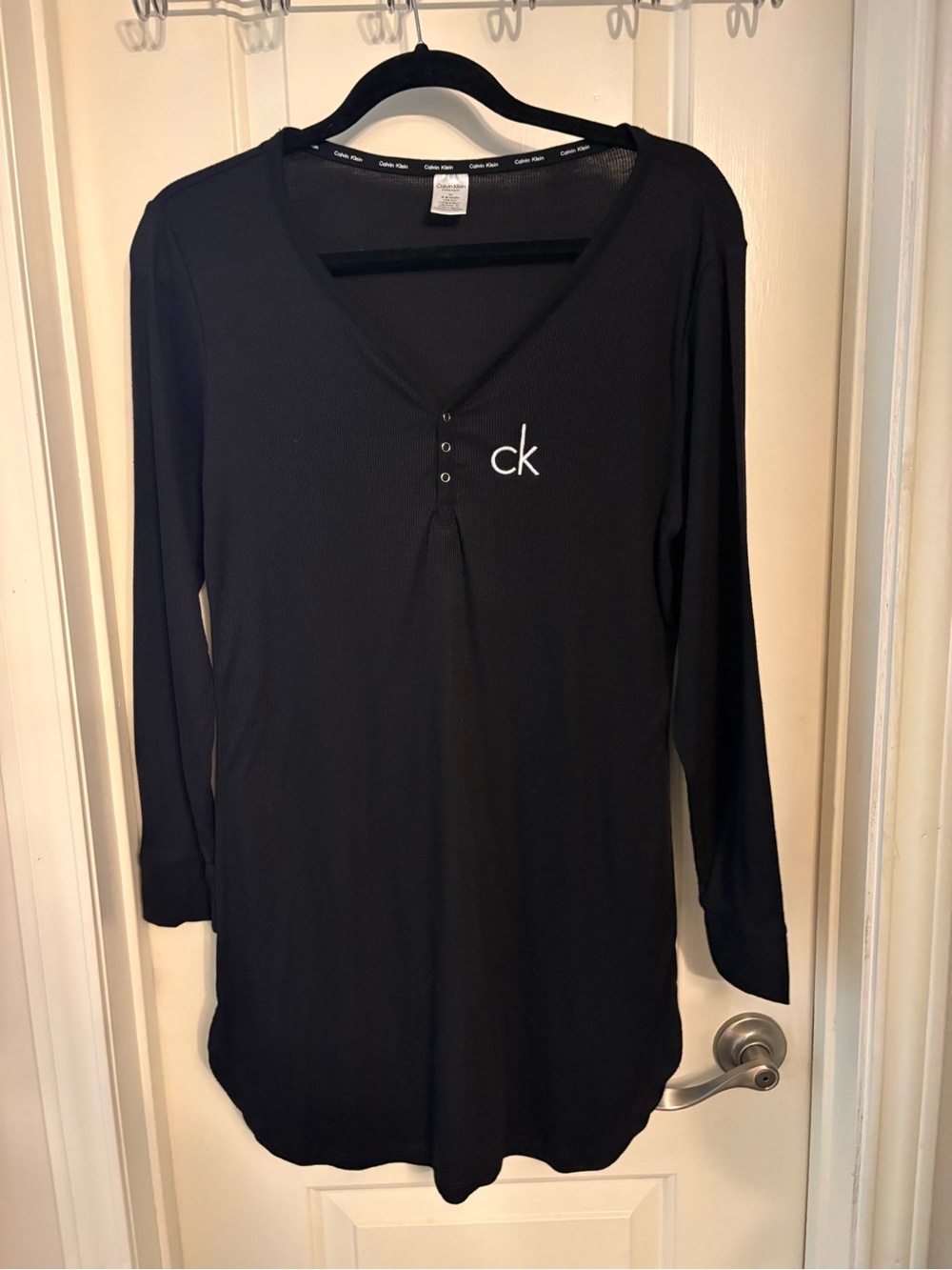 Calvin Klein Black Long-Sleeve V-Neck Tunic with CK Logo